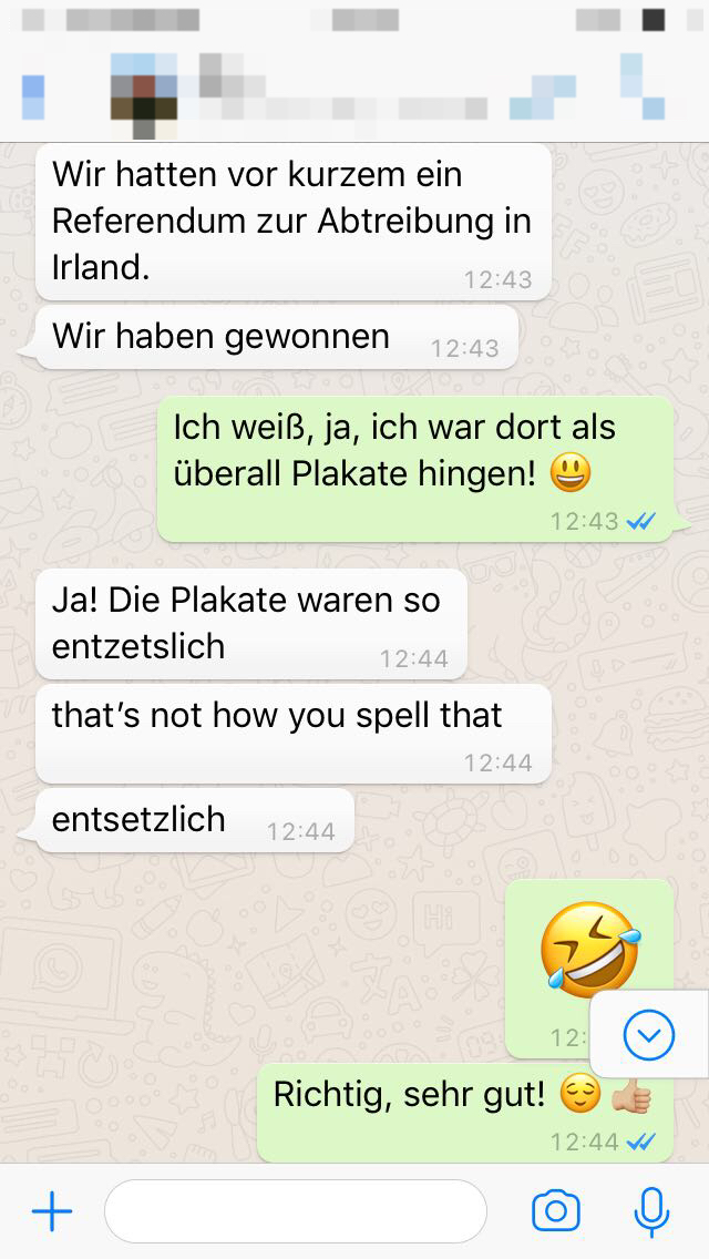 Screenshot WhatsApp Deutschunterricht für Fortgeschrittene